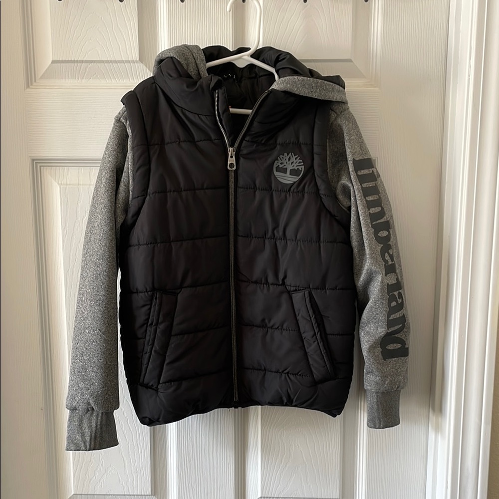 Timberland Black and Gray Puffer Jacket with Hood